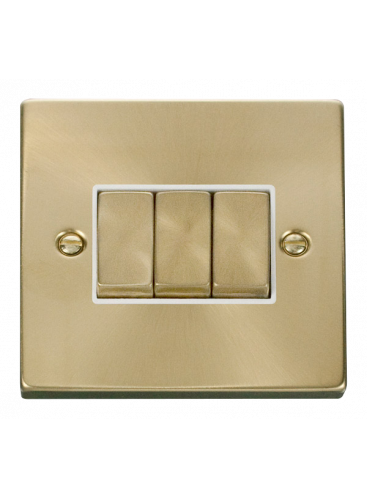 3 Gang 2 Way 10A Satin Brass Plate Switch VPSB413WH