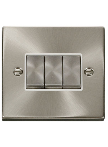 3 Gang 2 Way 10A Satin Chrome Plate Switch VPSC413WH