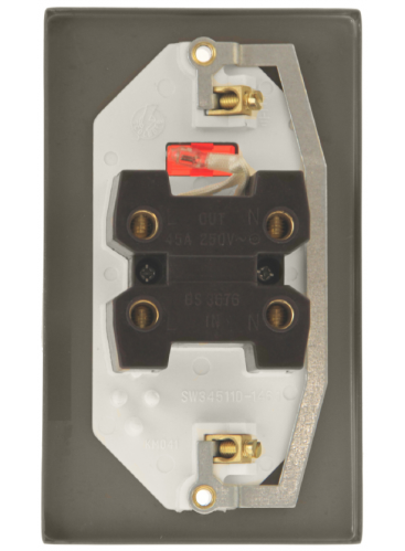 45A 2 Gang Double Pole Satin Brass Switch with Neon VPSB203WH